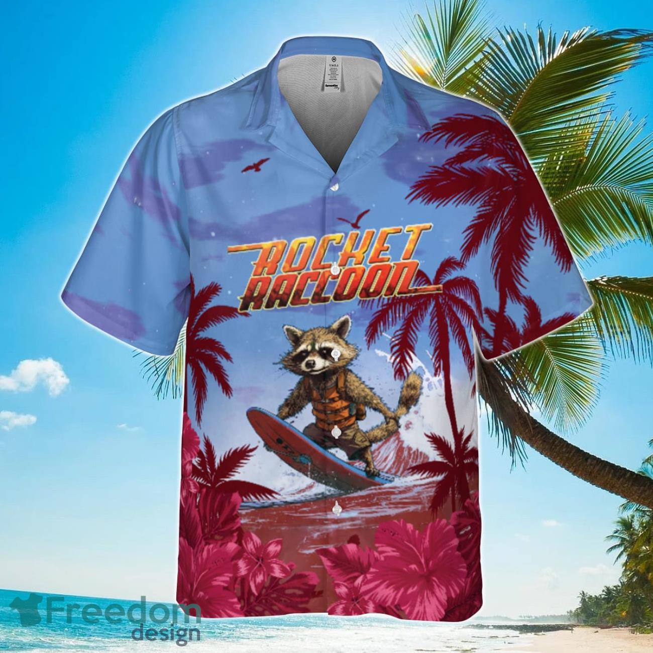 Rocket Raccoon And Miami Heat Summer Pattern Print Hawaiian Shirt Product Photo 2