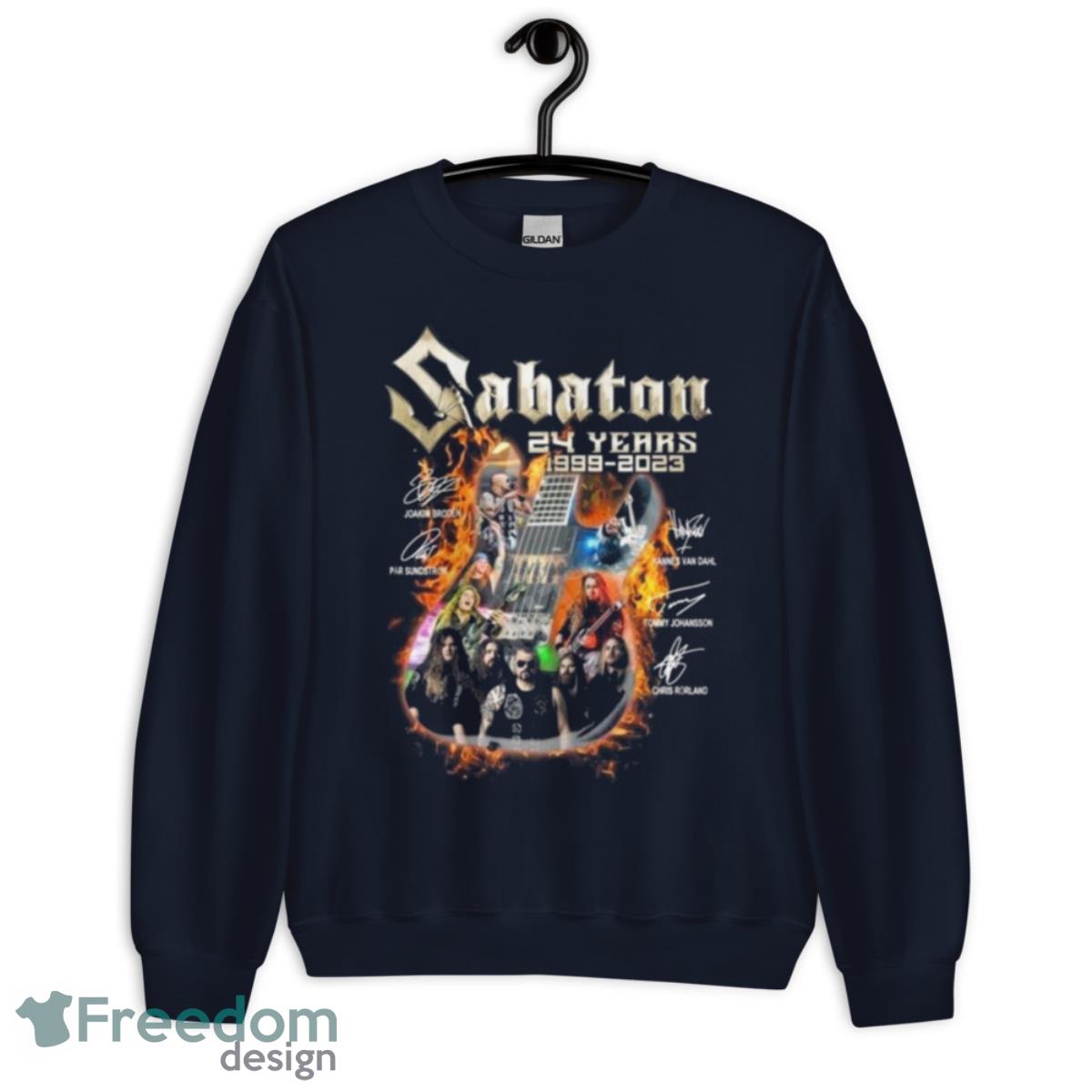 Sabaton 24 Years 1999 2023 Guitar Fire Signatures Shirt - Unisex Crewneck Sweatshirt-1