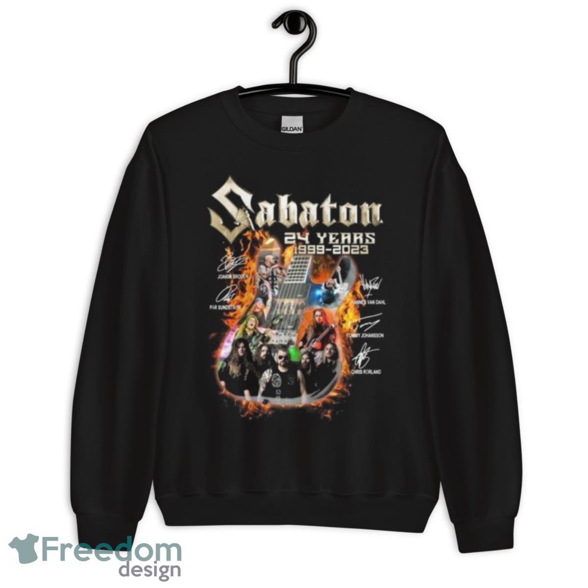 Sabaton 24 Years 1999 2023 Guitar Fire Signatures Shirt - Unisex Crewneck Sweatshirt Sabaton 24 Years 1999 2023 Guitar Fire Signatures Shirt - Unisex Crewneck Sweatshirt