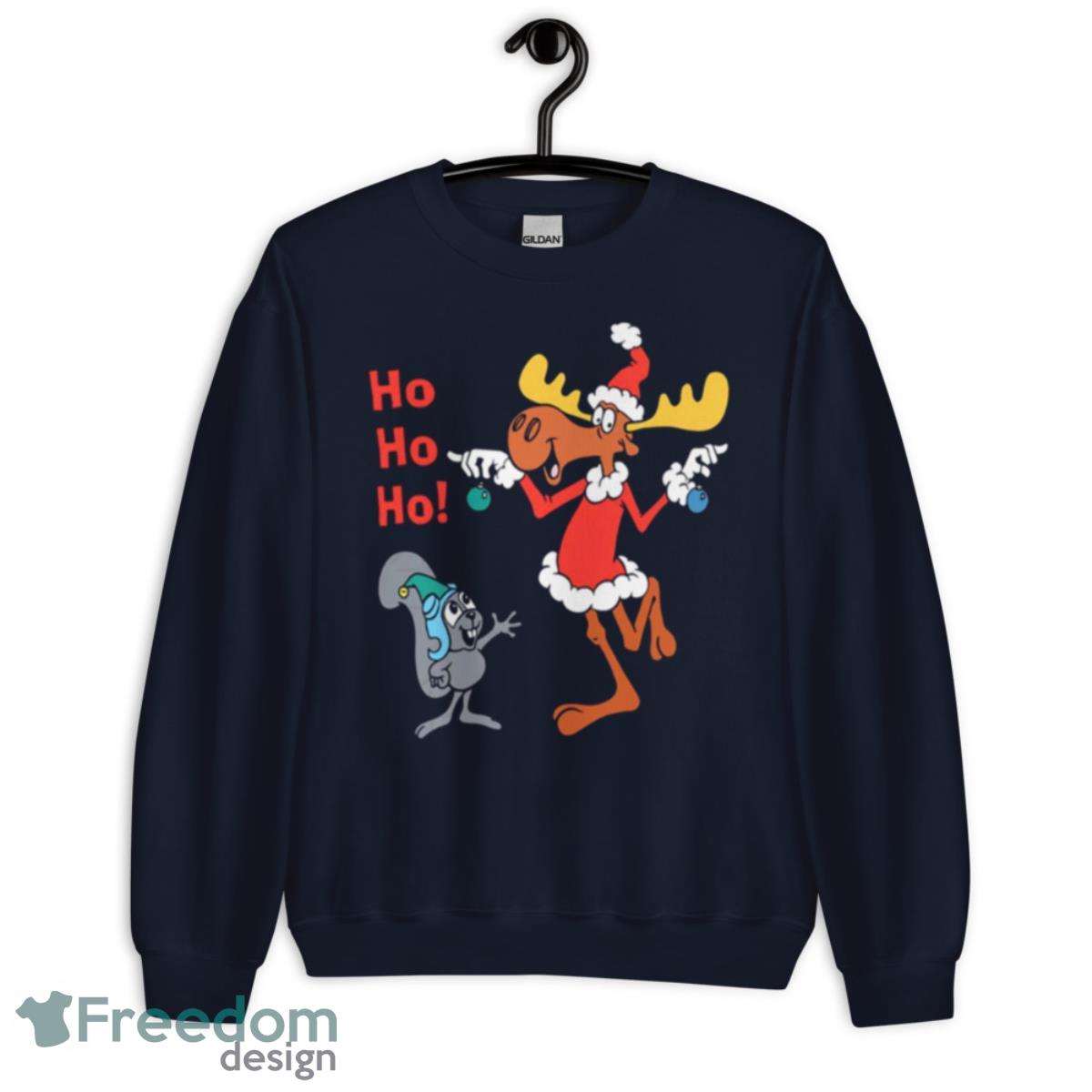 Santa With Baubles Rocky And Bullwinkle Shirt - Unisex Crewneck Sweatshirt-1