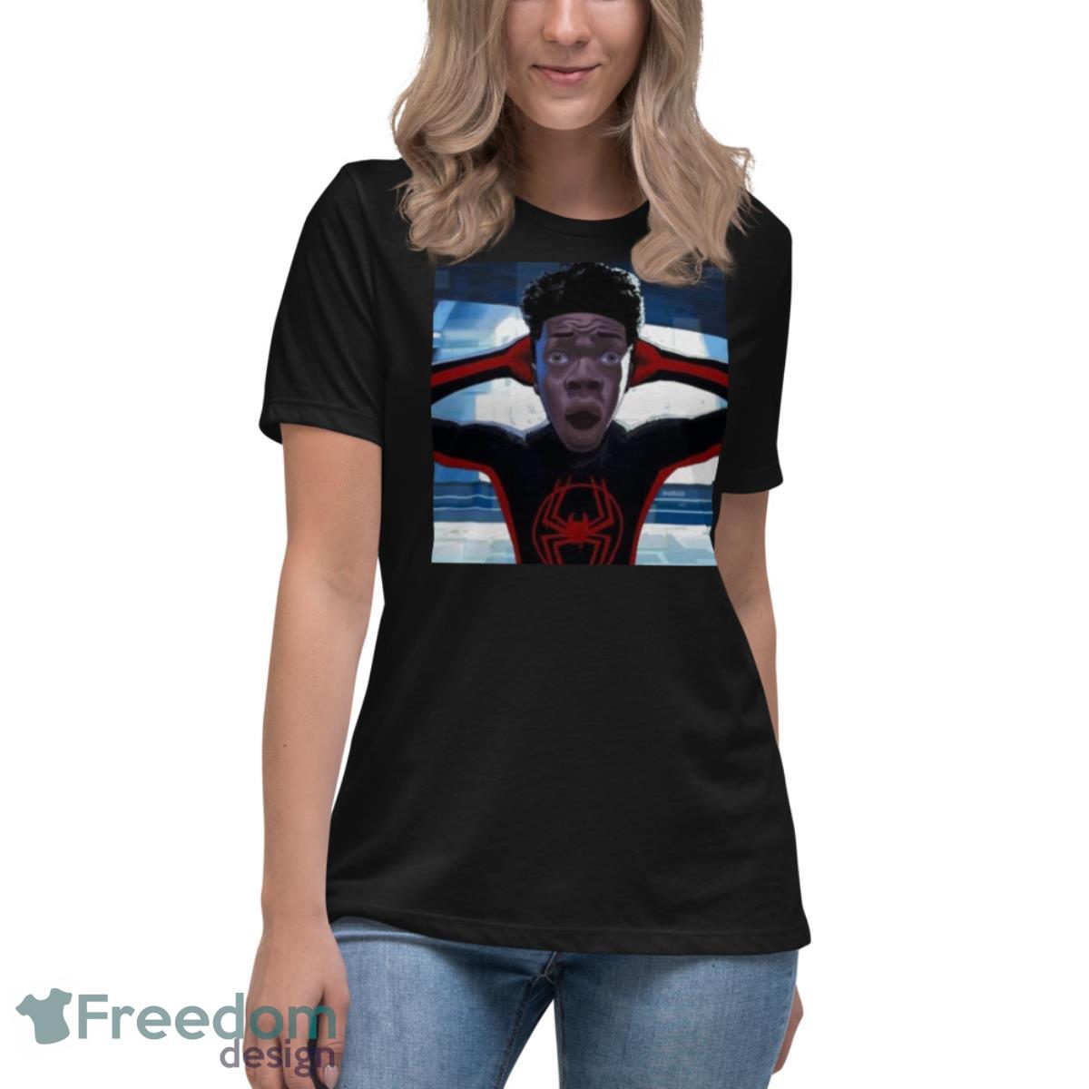 Spiderman Miles Morales When Kilometer Immorales Walks In T Shirt - Womens Relaxed Short Sleeve Jersey Tee Spiderman Miles Morales When Kilometer Immorales Walks In T Shirt - Womens Relaxed Short Sleeve Jersey Tee