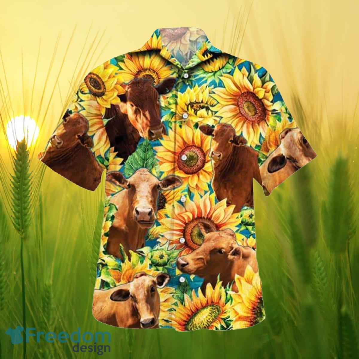 Sunflower Beefmaster Cattle All Printed 3D Hawaiian Shirt For Men Women Product Photo 1