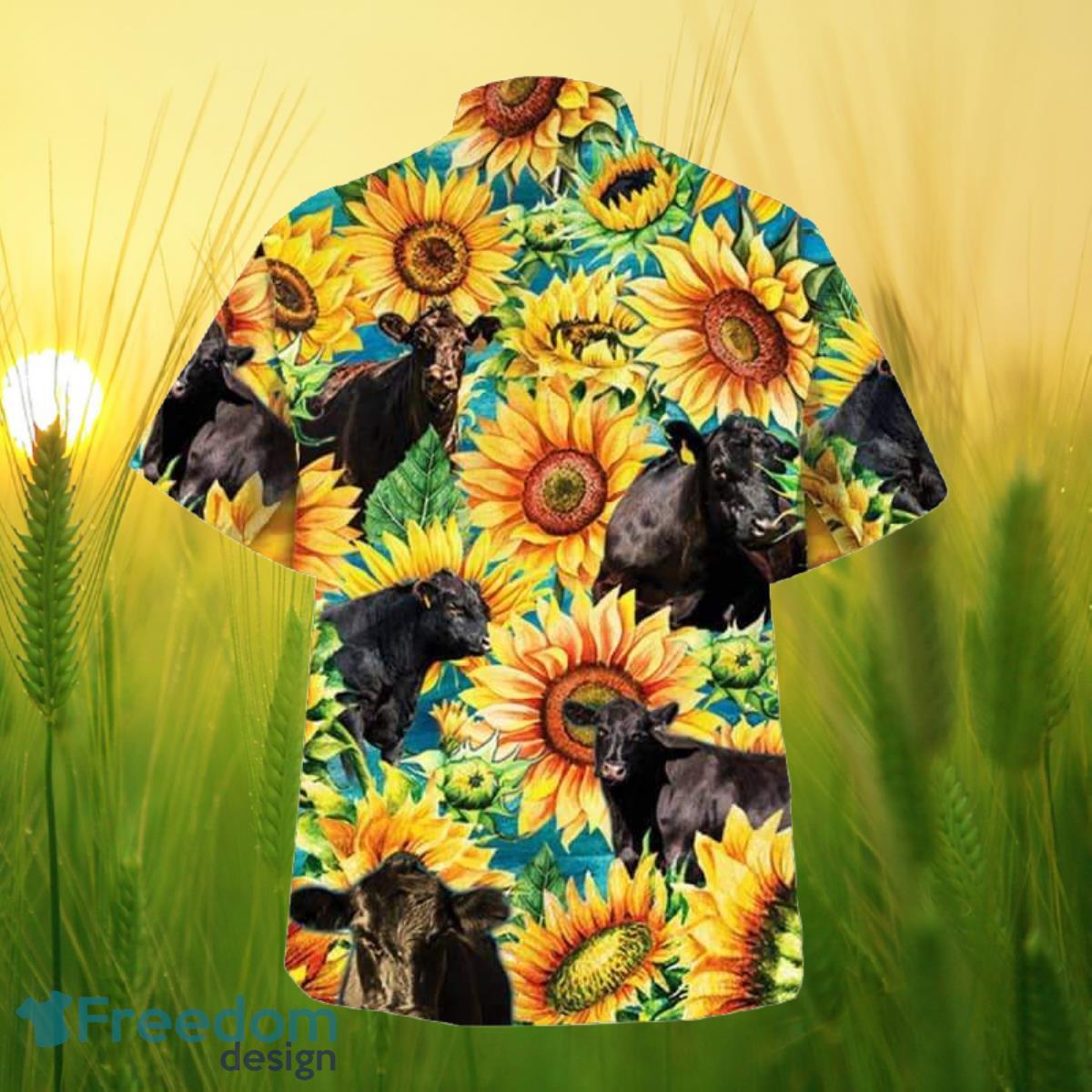 Sunflower Black Angus Cattle All Printed 3D Hawaiian Shirt For Men Women Product Photo 2