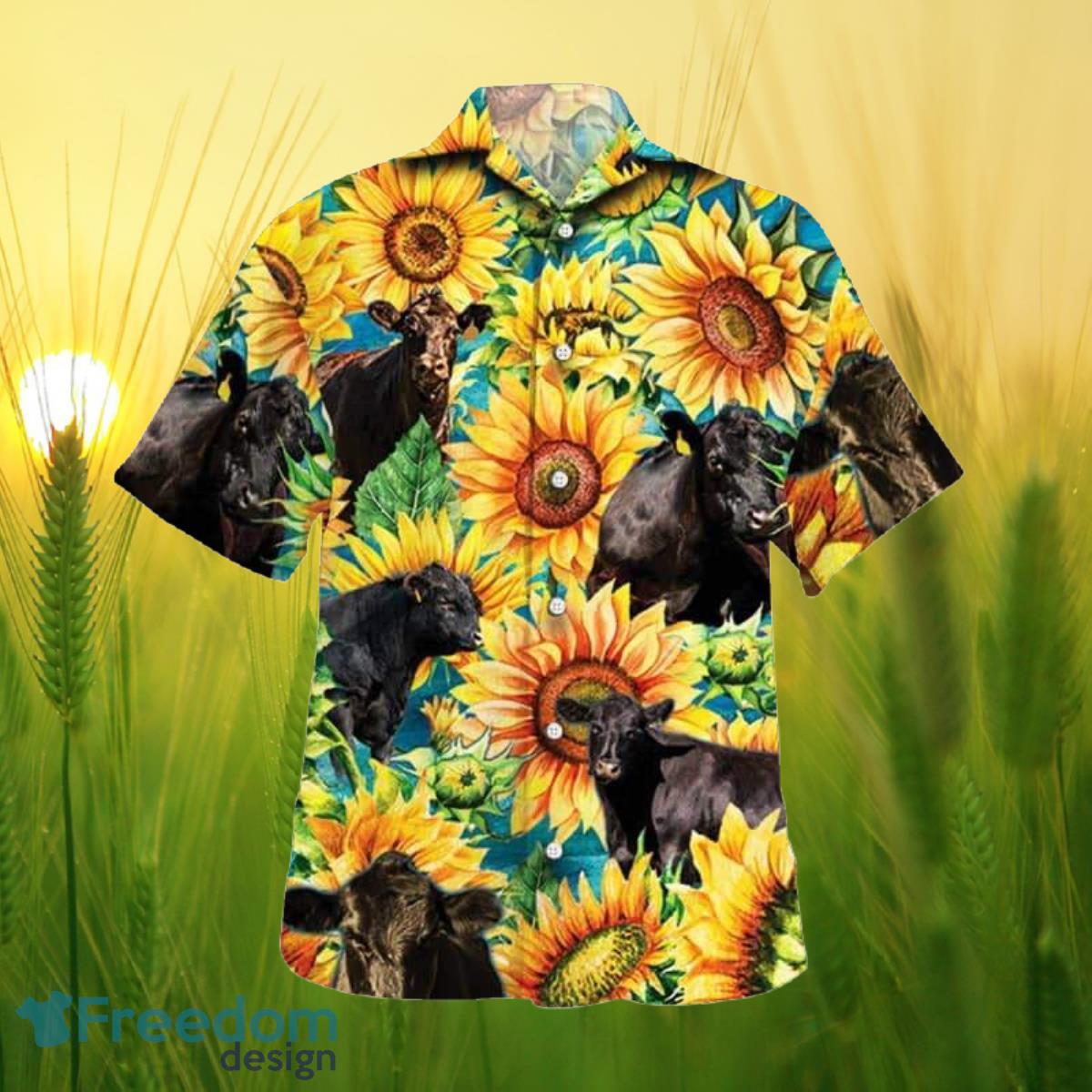 Sunflower Black Angus Cattle All Printed 3D Hawaiian Shirt For Men Women Product Photo 1