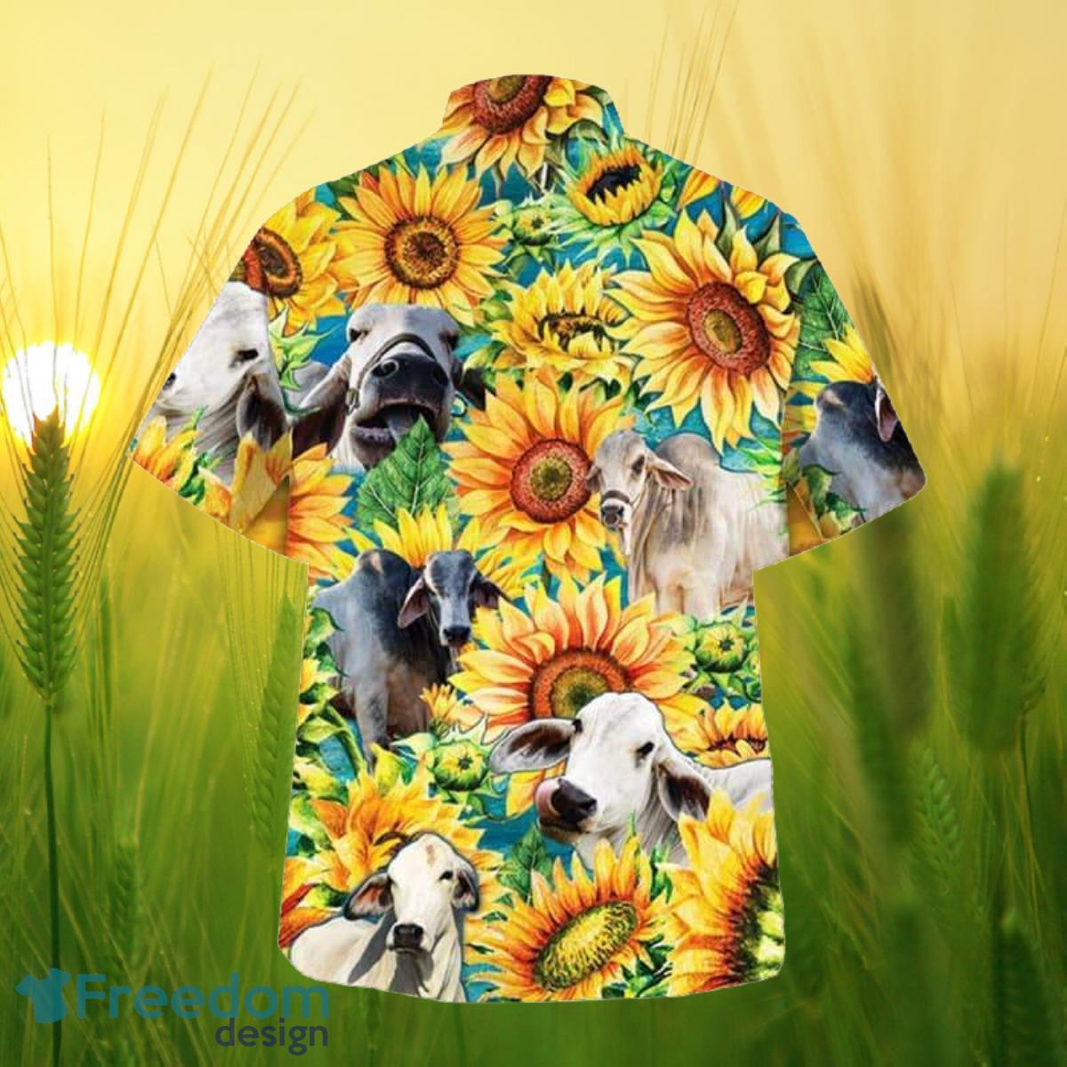 Sunflower Brahman Cattle All Printed 3D Hawaiian Shirt For Men Women Product Photo 2