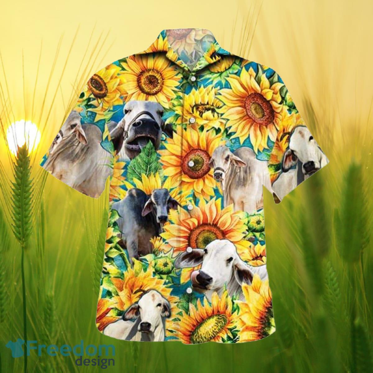 Sunflower Brahman Cattle All Printed 3D Hawaiian Shirt For Men Women Product Photo 1