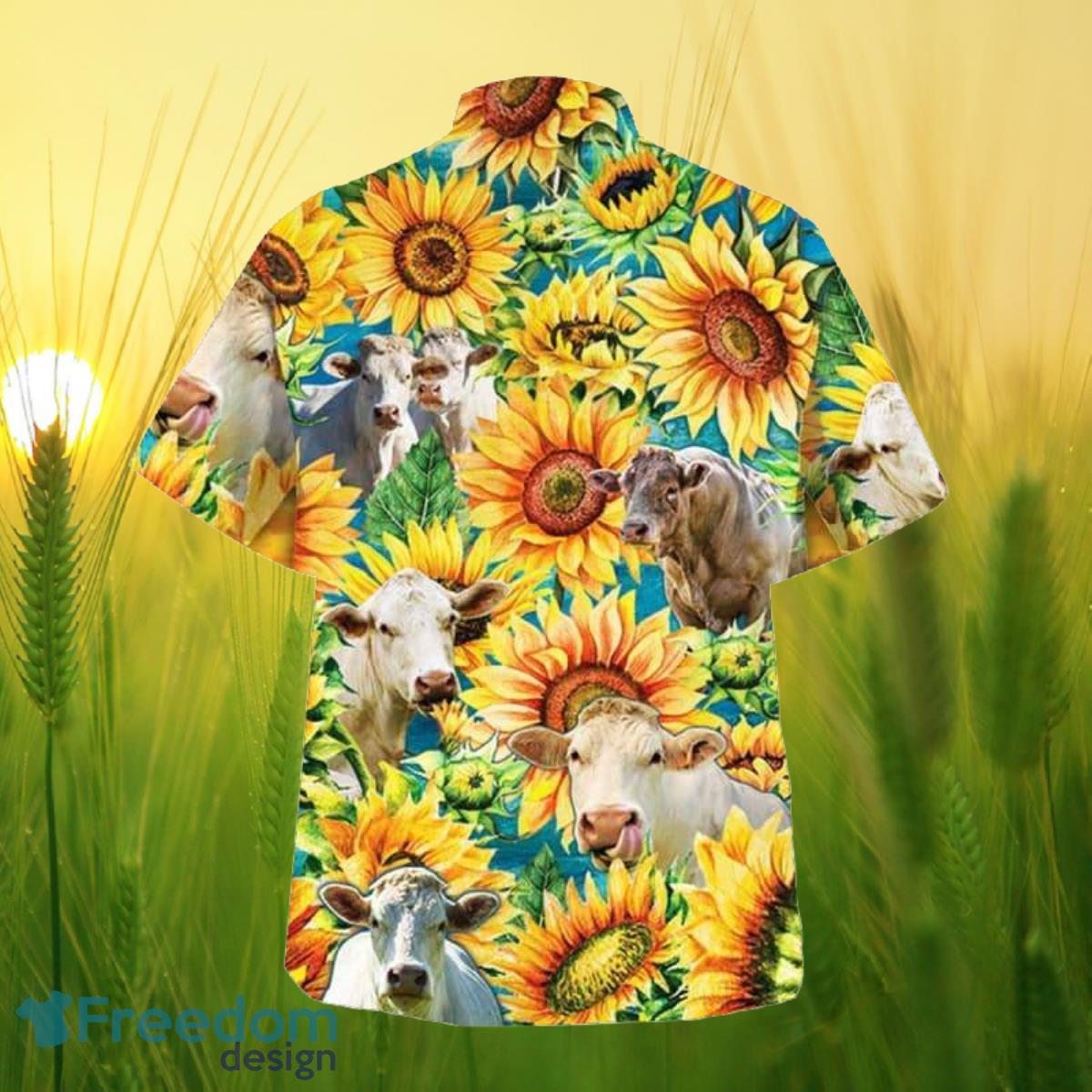 Sunflower Charolais Cattle All Printed 3D Hawaiian Shirt For Men Women Product Photo 2