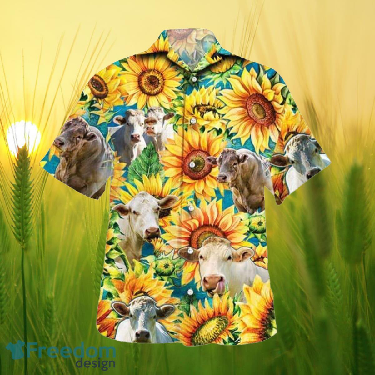 Sunflower Charolais Cattle All Printed 3D Hawaiian Shirt For Men Women Product Photo 1