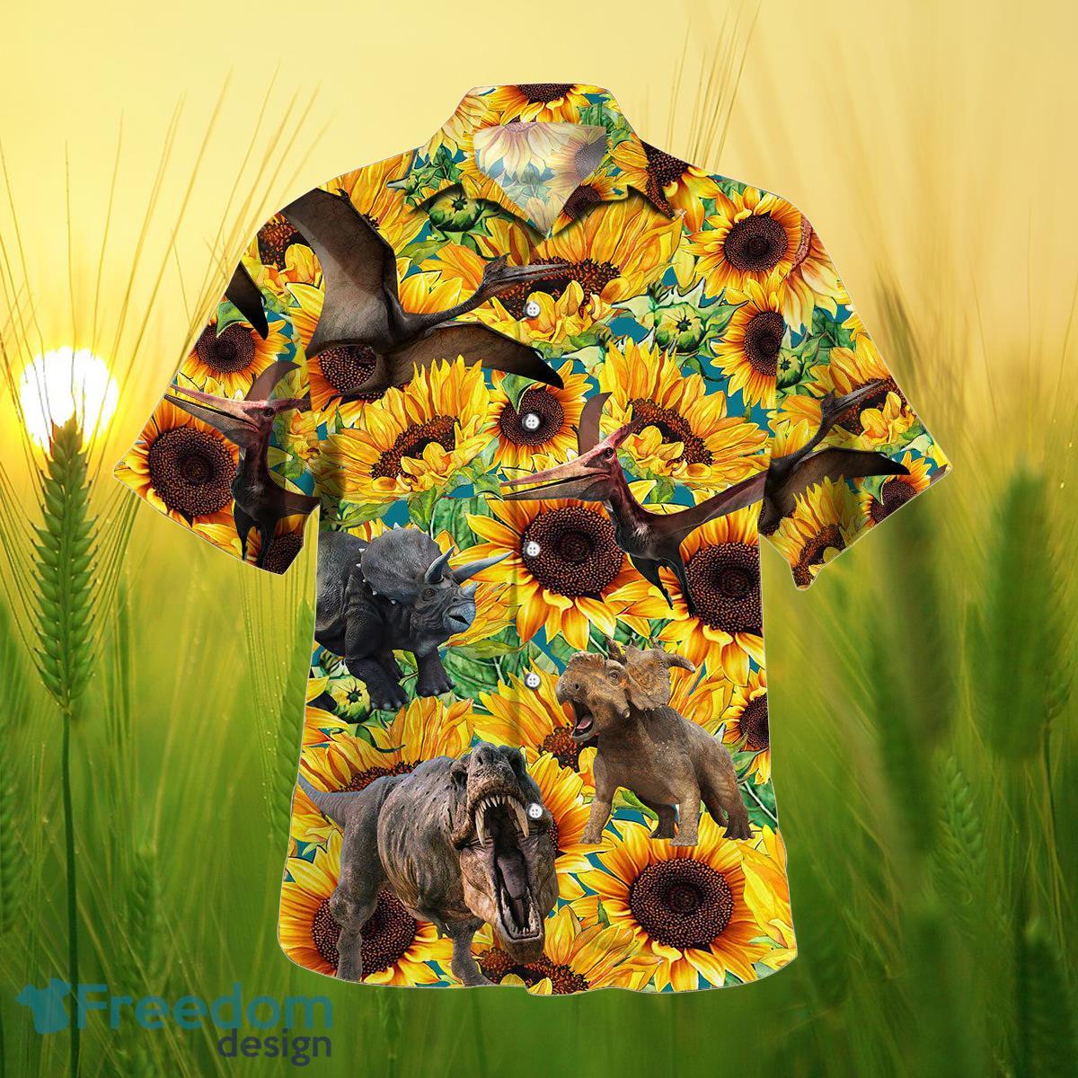 Sunflower Dinosaur All Printed 3D Hawaiian Shirt For Men Women Product Photo 2