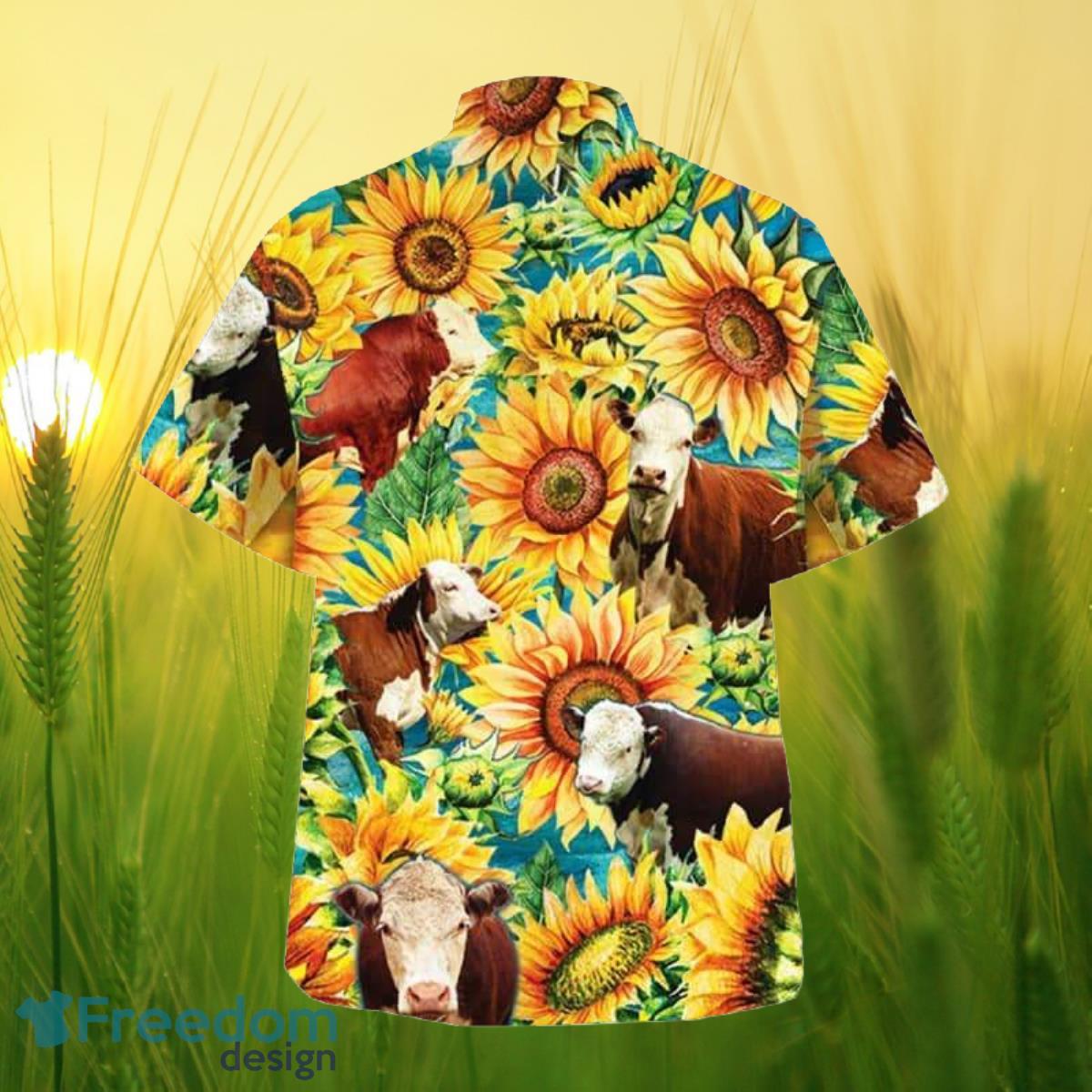 Sunflower Hereford Cattle All Printed 3D Hawaiian Shirt For Men Women Product Photo 2