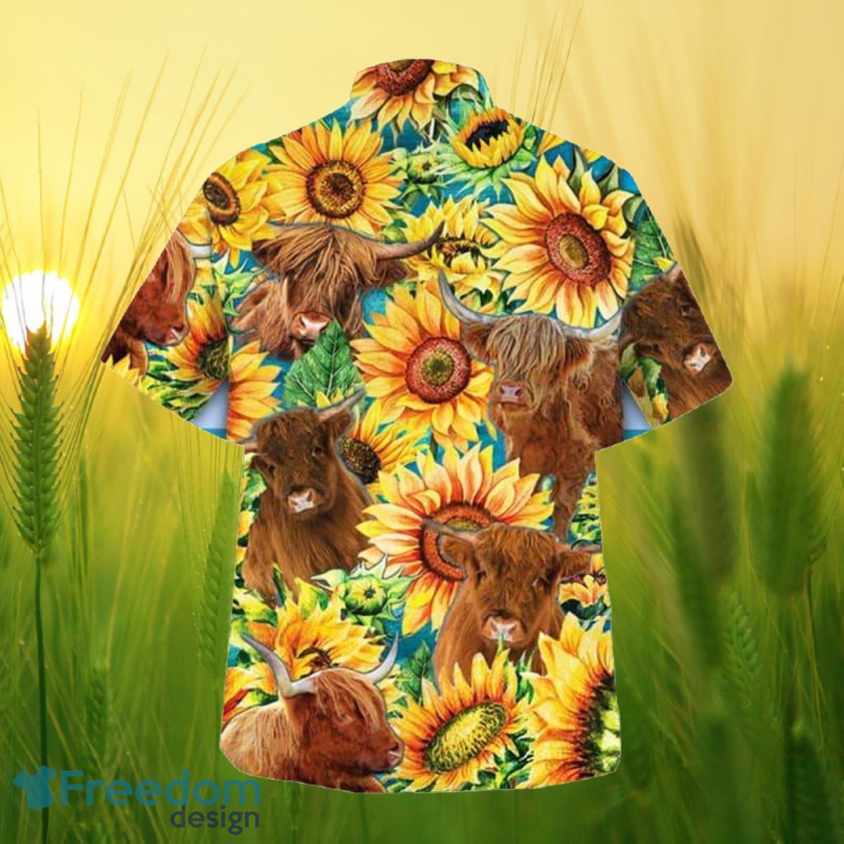 Sunflower Highland Cattle All Printed 3D Hawaiian Shirt For Men Women Product Photo 2