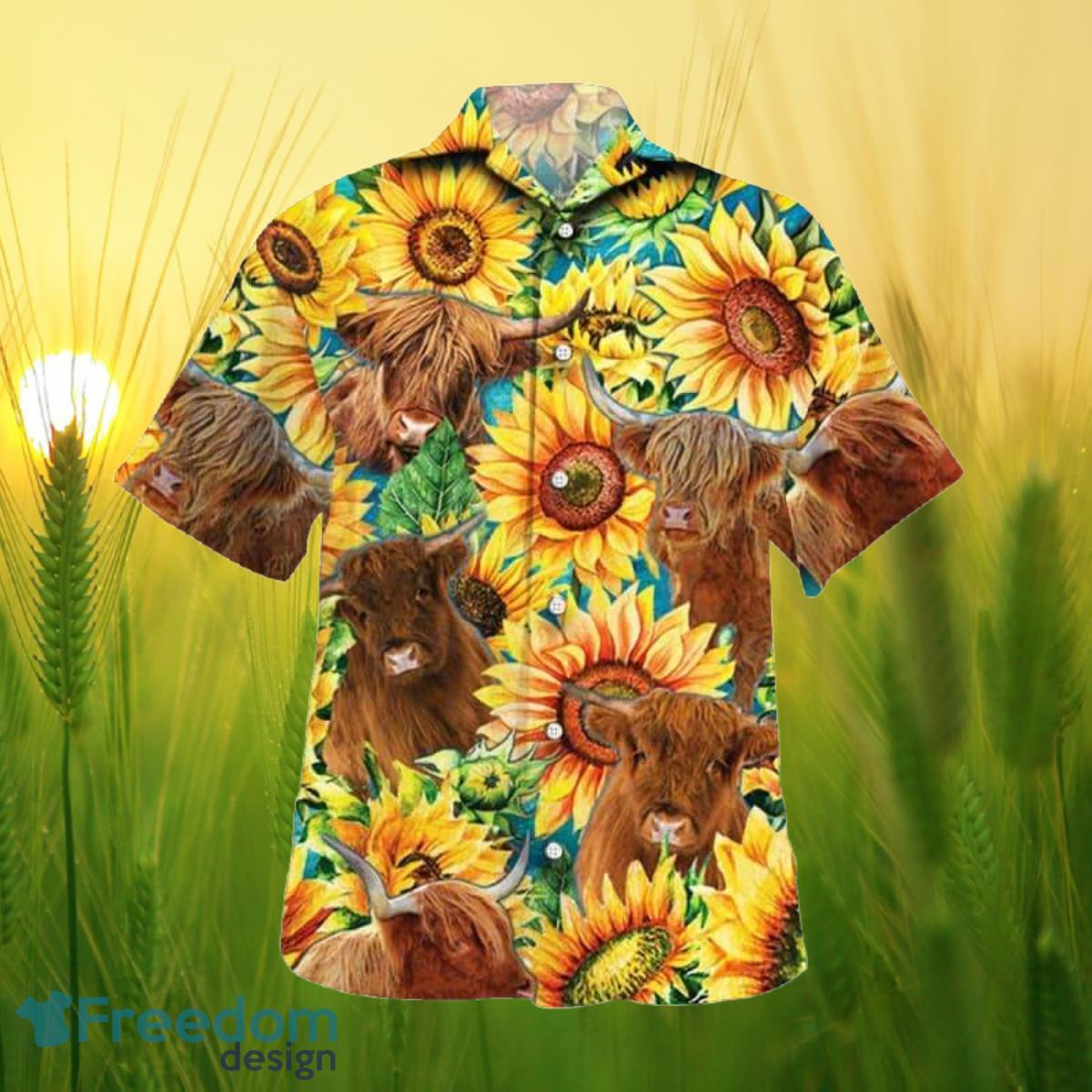 Sunflower Highland Cattle All Printed 3D Hawaiian Shirt For Men Women Product Photo 1