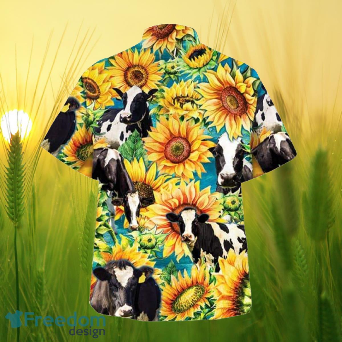 Sunflower Holstein Friesian Cattle All Printed 3D Hawaiian Shirt For Men Women Product Photo 2