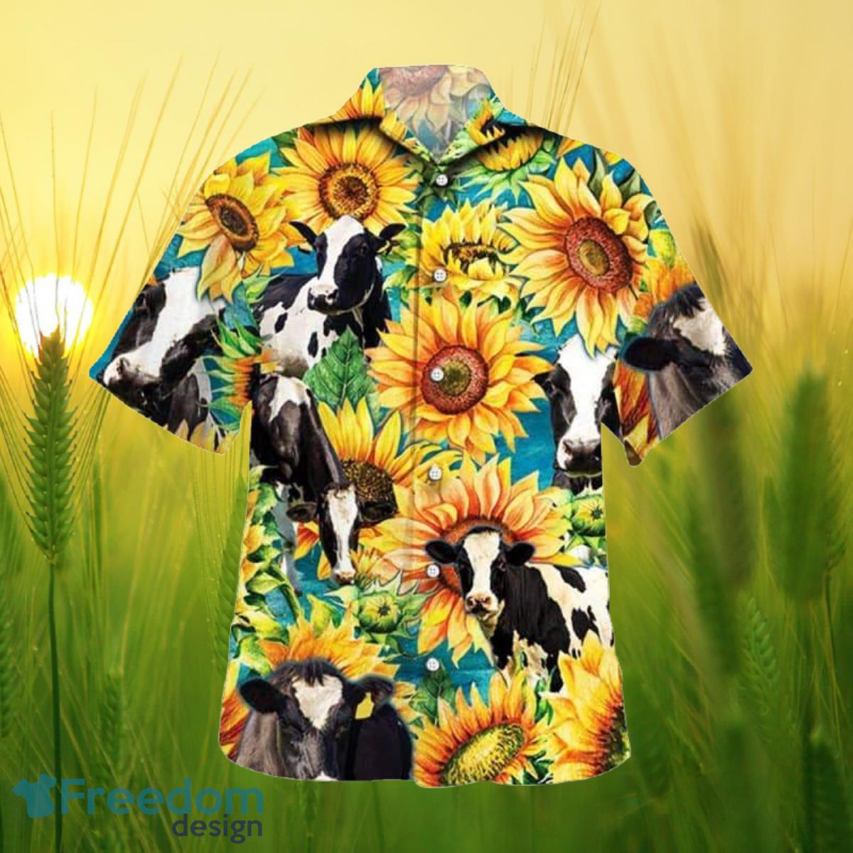 Sunflower Holstein Friesian Cattle All Printed 3D Hawaiian Shirt For Men Women Product Photo 1