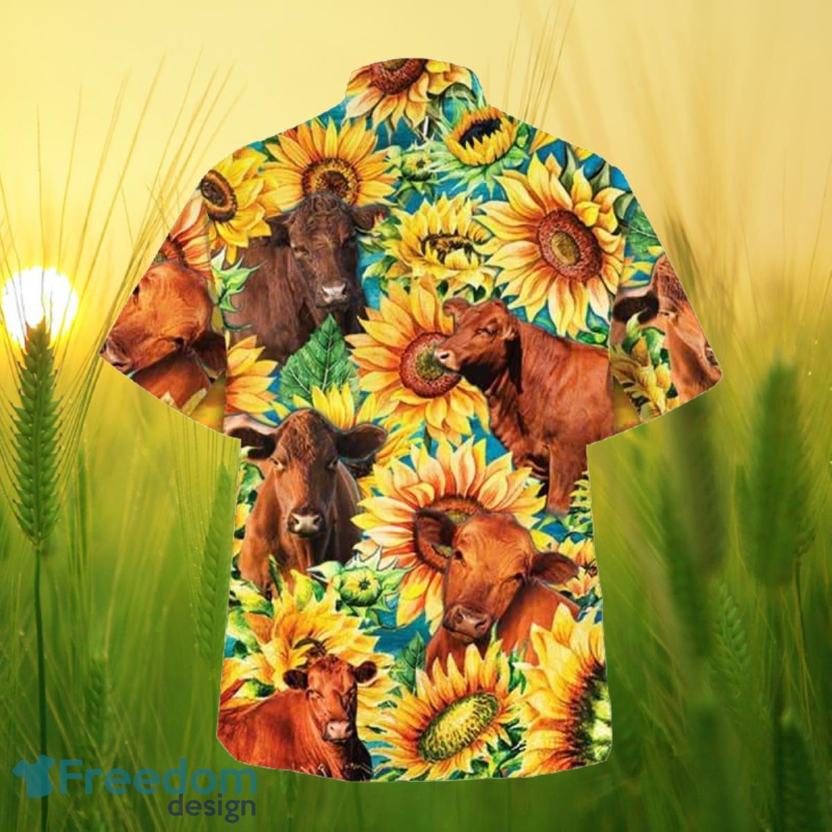 Sunflower Red Angus Cattle All Printed 3D Hawaiian Shirt For Men Women Product Photo 2