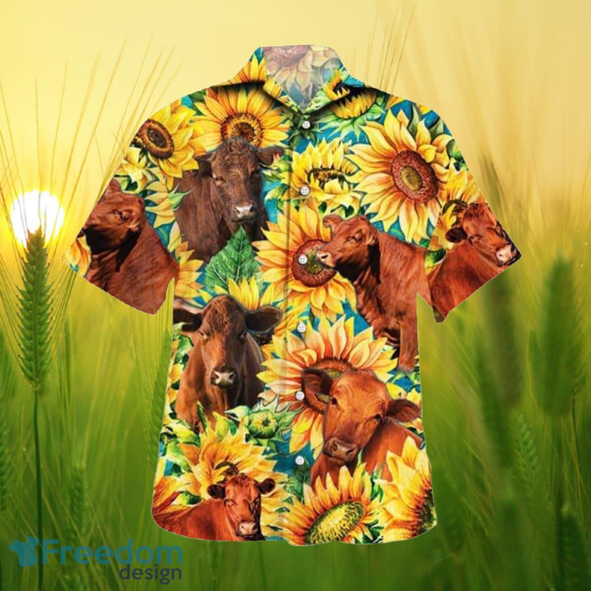 Sunflower Red Angus Cattle All Printed 3D Hawaiian Shirt For Men Women Product Photo 1