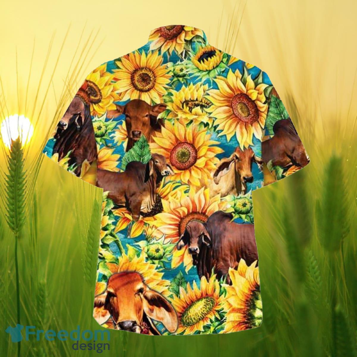 Sunflower Red Brahman Cattle All Printed 3D Hawaiian Shirt For Men Women Product Photo 2