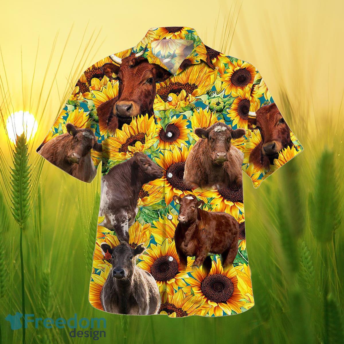 Sunflower Shorthorn Cattle All Printed 3D Hawaiian Shirt For Men Women Product Photo 2