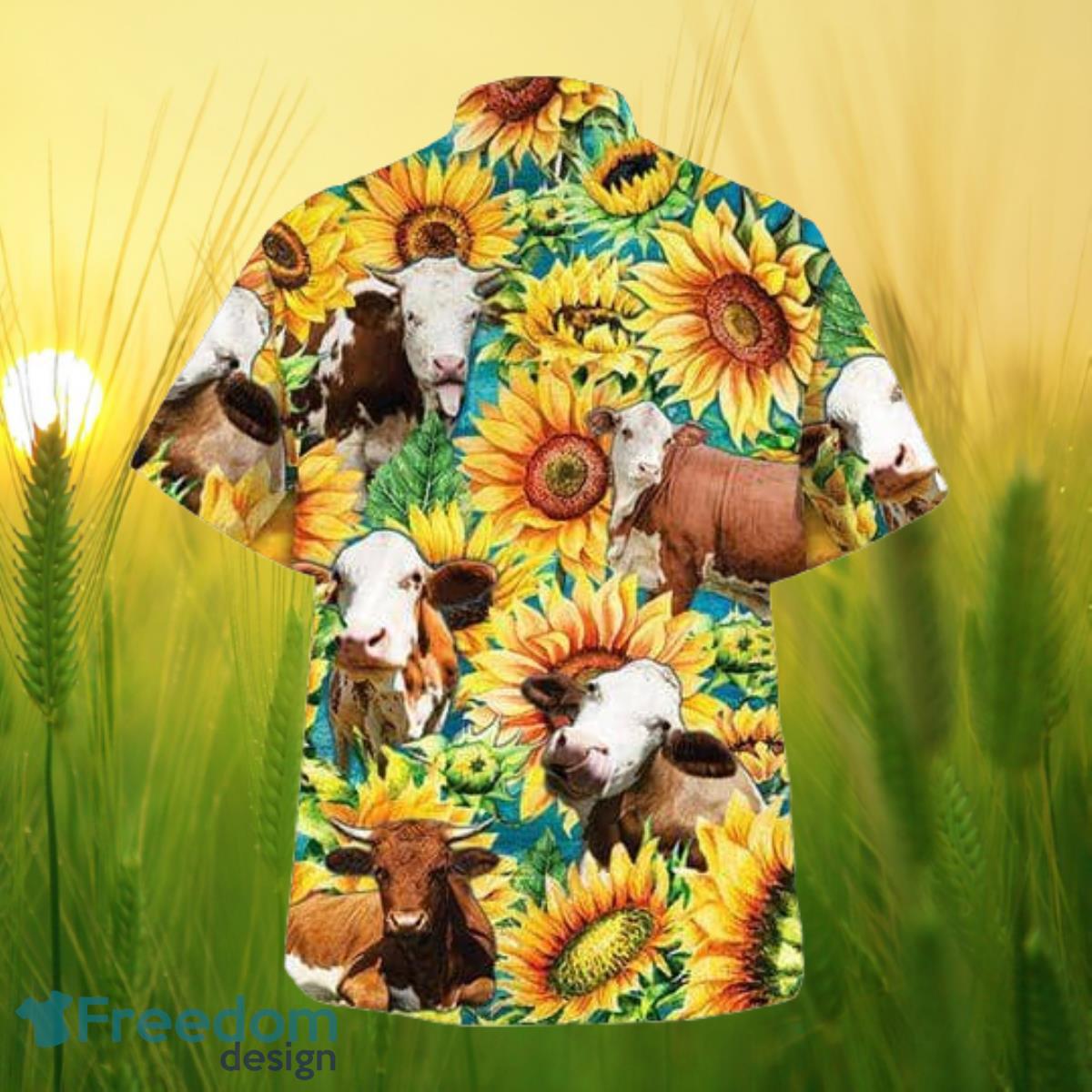 Sunflower Simmental Cattle All Printed 3D Hawaiian Shirt For Men Women Product Photo 2