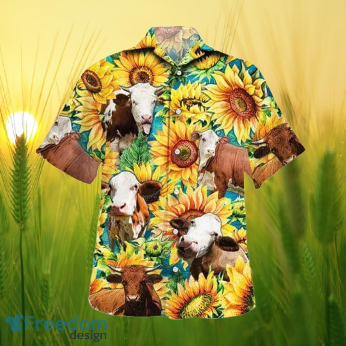 Sunflower Simmental Cattle All Printed 3D Hawaiian Shirt For Men Women Product Photo 1