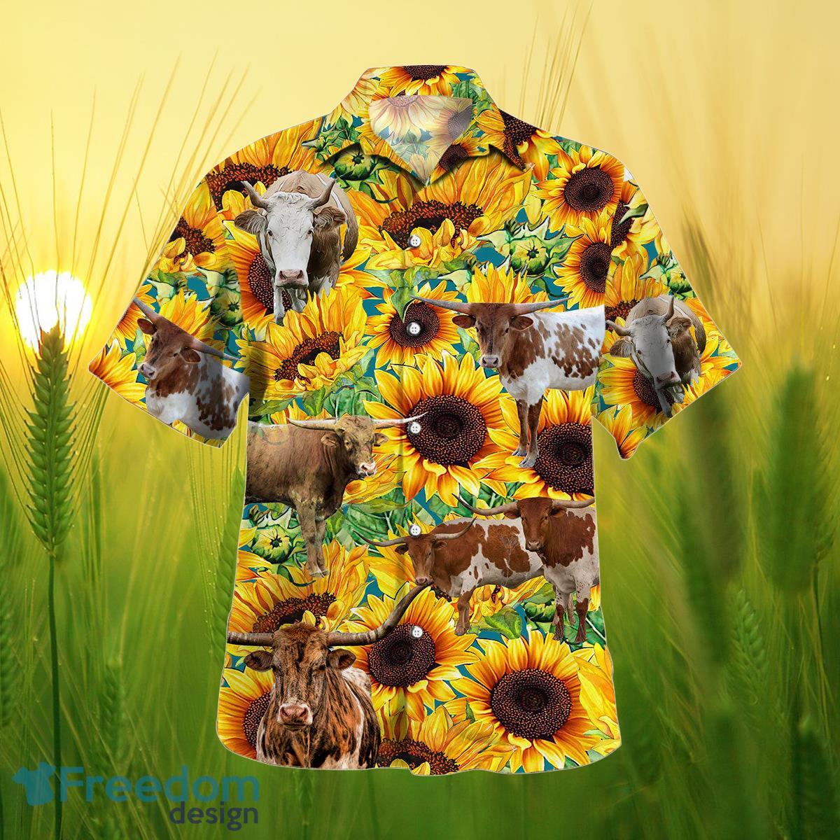 Sunflower TX Longhorn Cattle All Printed 3D Hawaiian Shirt For Men Women Product Photo 2