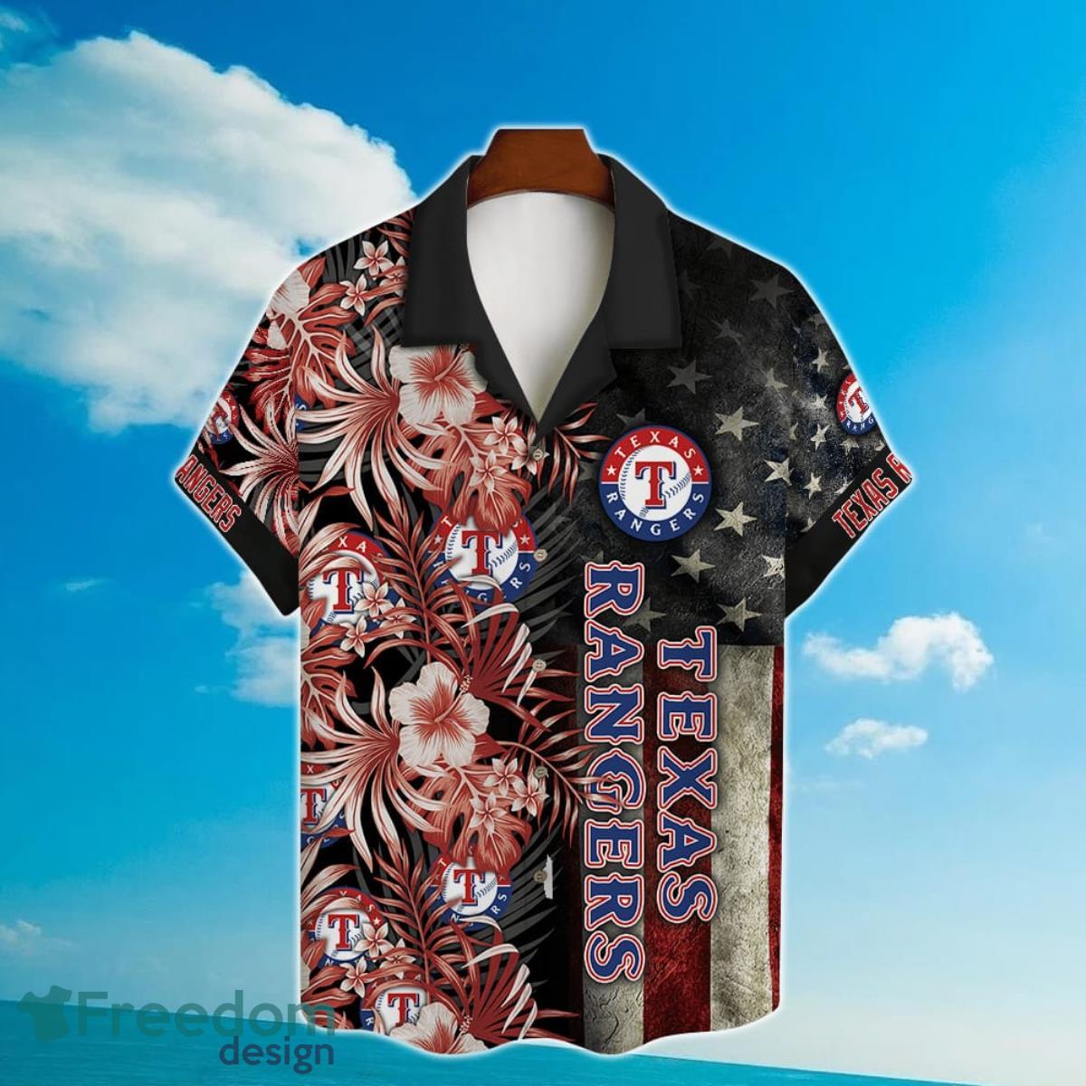 Texas Rangers Major League Baseball 2023 Tropical Hibiscus Pattern Hawaiian Shirt Product Photo 2