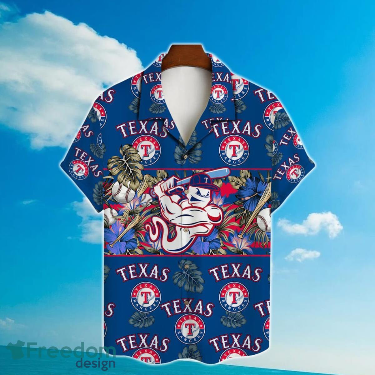 Texas Rangers Mascot And Leaves Tropical Pattern Hawaiian Shirt For Men  Women - Freedomdesign