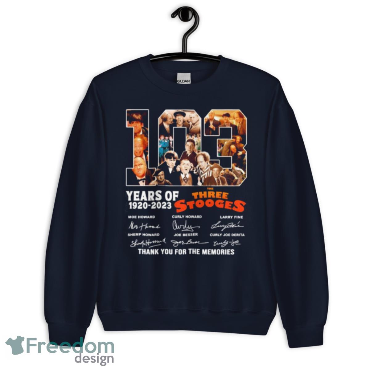 The Three Stooges 103 Years Of 1920 2023 Thank You For The Memories Signatures Shirt - Unisex Crewneck Sweatshirt-1