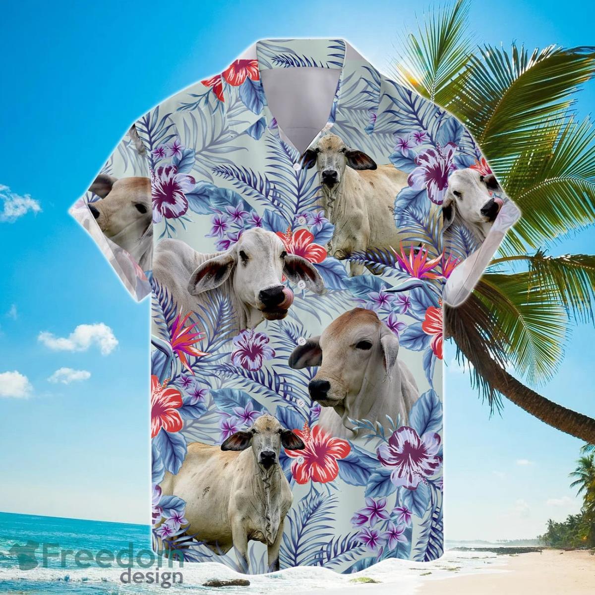 Tropical Brahman Cow Hawaiian Shirts For Men And Women Product Photo 2