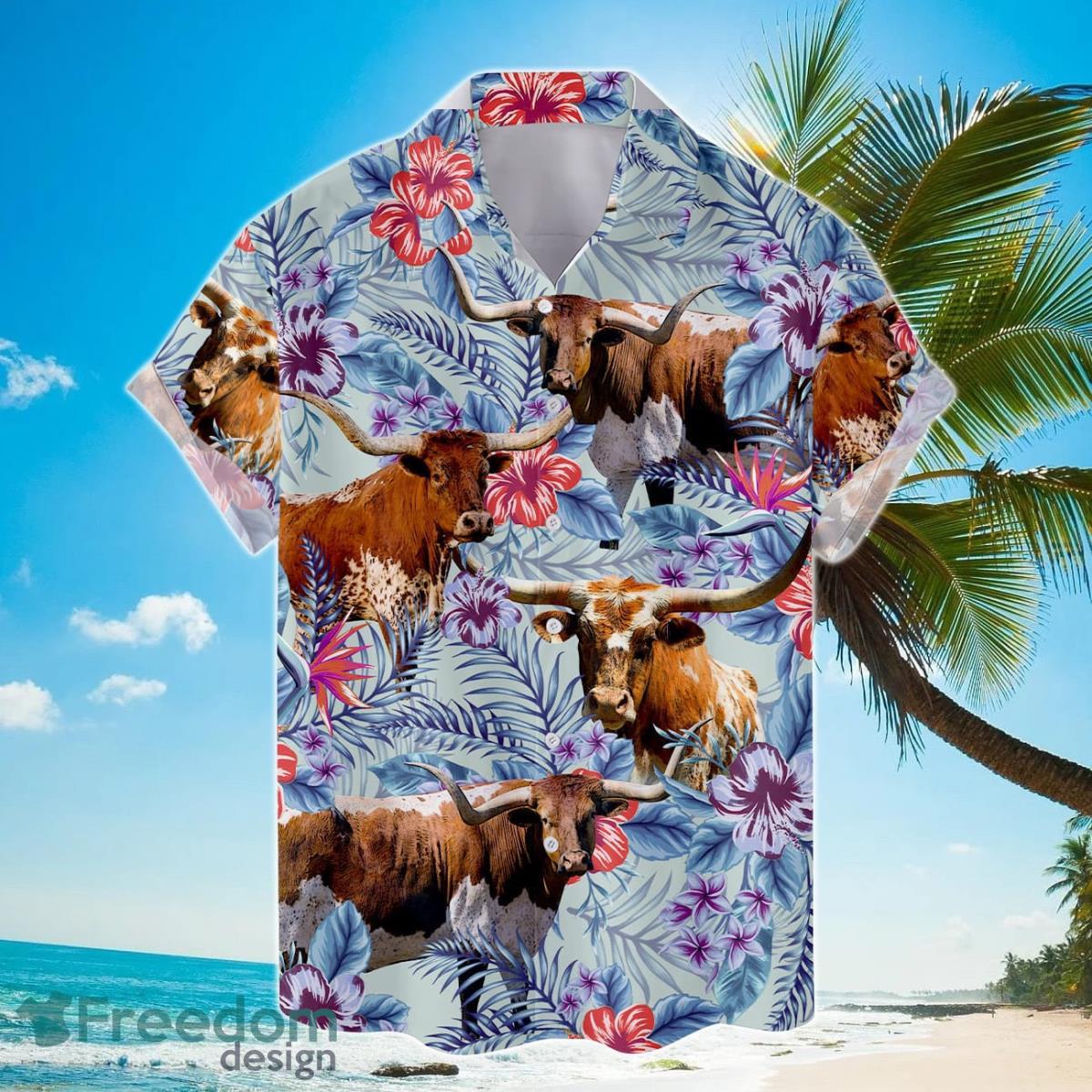 Tropical Texas Longhorn Hawaiian Shirts For Men And Women Product Photo 2