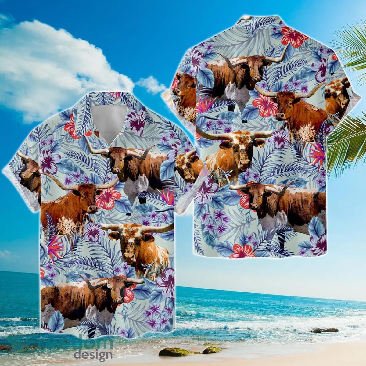 Tropical Texas Longhorn Hawaiian Shirts For Men And Women Product Photo 1