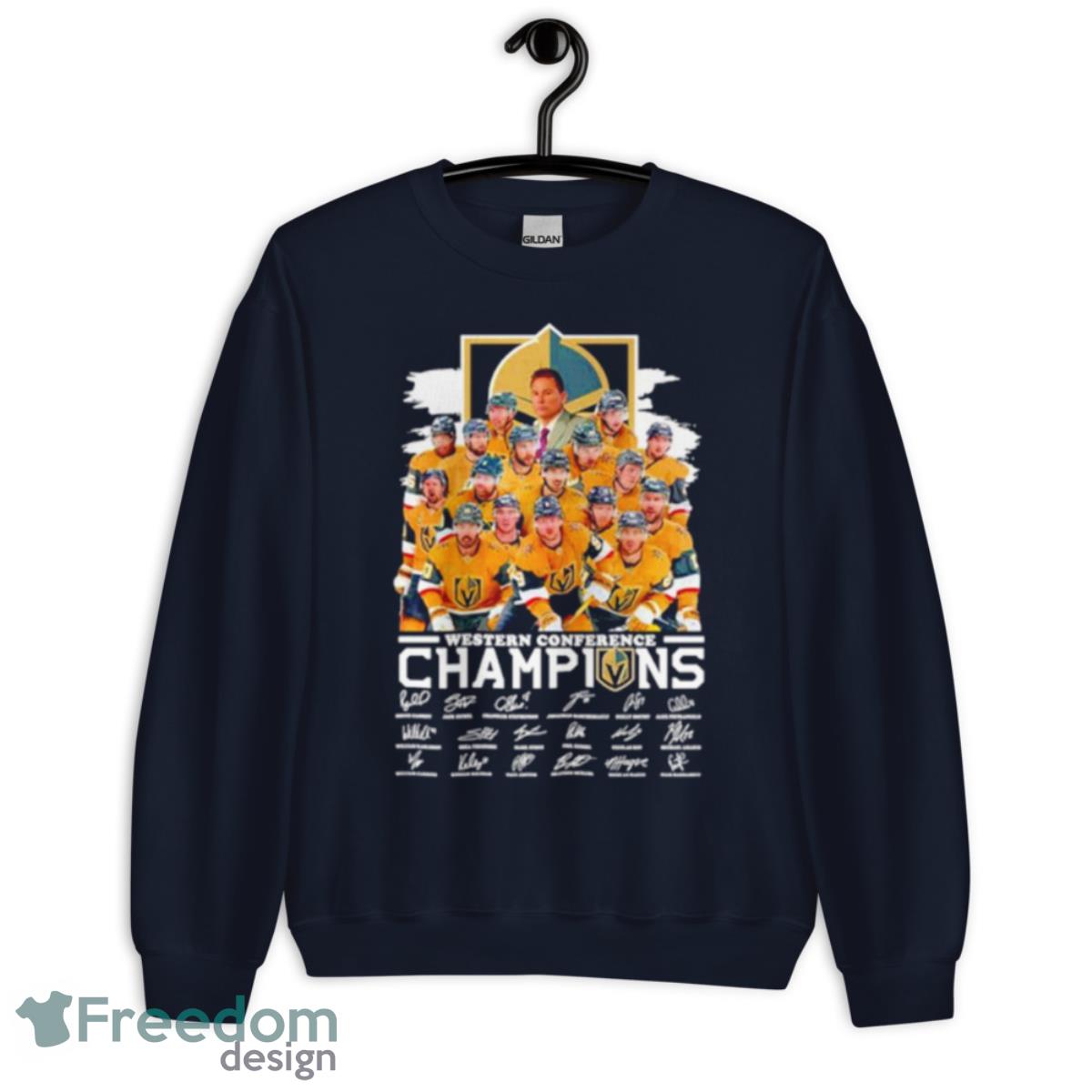 Vegas GOlden Knights Western Conference Champions Signatures Shirt - Unisex Crewneck Sweatshirt-1