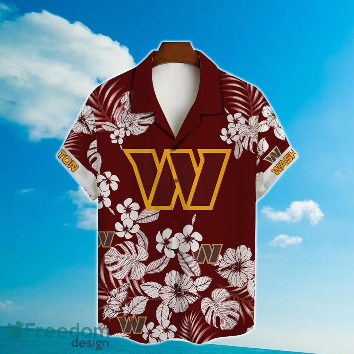 Washington Commanders NFL 2023 Tropical Hibiscus Pattern Hawaiian Shirt Product Photo 2