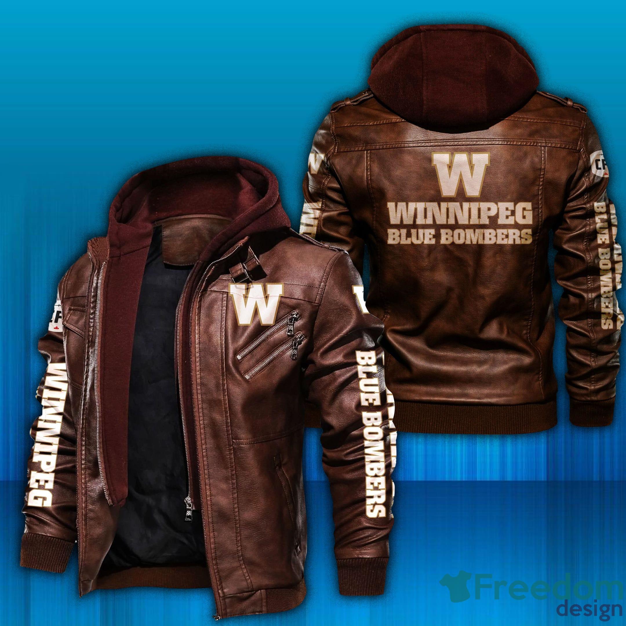 Winnipeg Blue Bombers Logo CFL Design 2 Brown Black Leather Jacket - Winnipeg Blue Bombers Logo CFL Leather Jacket_2