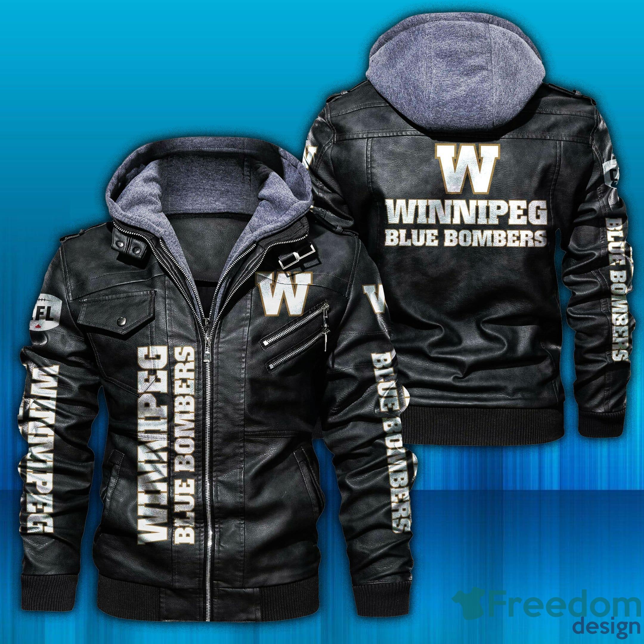 Winnipeg Blue Bombers Logo CFL Design 2 Brown Black Leather Jacket - Winnipeg Blue Bombers Logo CFL Leather Jacket_1 Winnipeg Blue Bombers Logo CFL Design 2 Brown Black Leather Jacket - Winnipeg Blue Bombers Logo CFL Leather Jacket_1