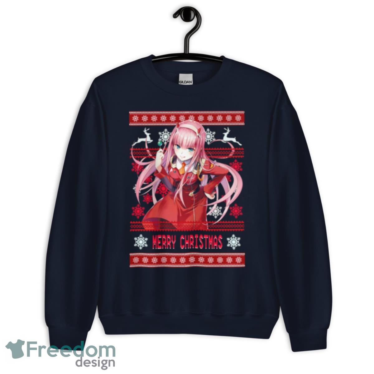 Zero Two Derling In The Franxx Anime Ugly Christmas Pattern Shirt - Unisex Crewneck Sweatshirt-1