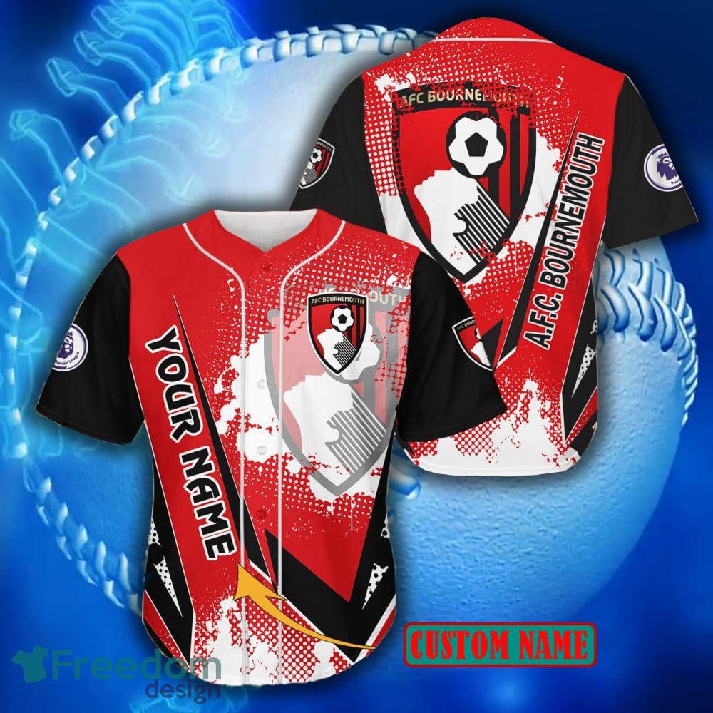 AFC Bournemouth Logo EPL Custom Name Red Baseball Jersey Shirt For Men And Women - AFC Bournemouth Logo EPL Custom Name Red Baseball Jersey Shirt For Men And Women