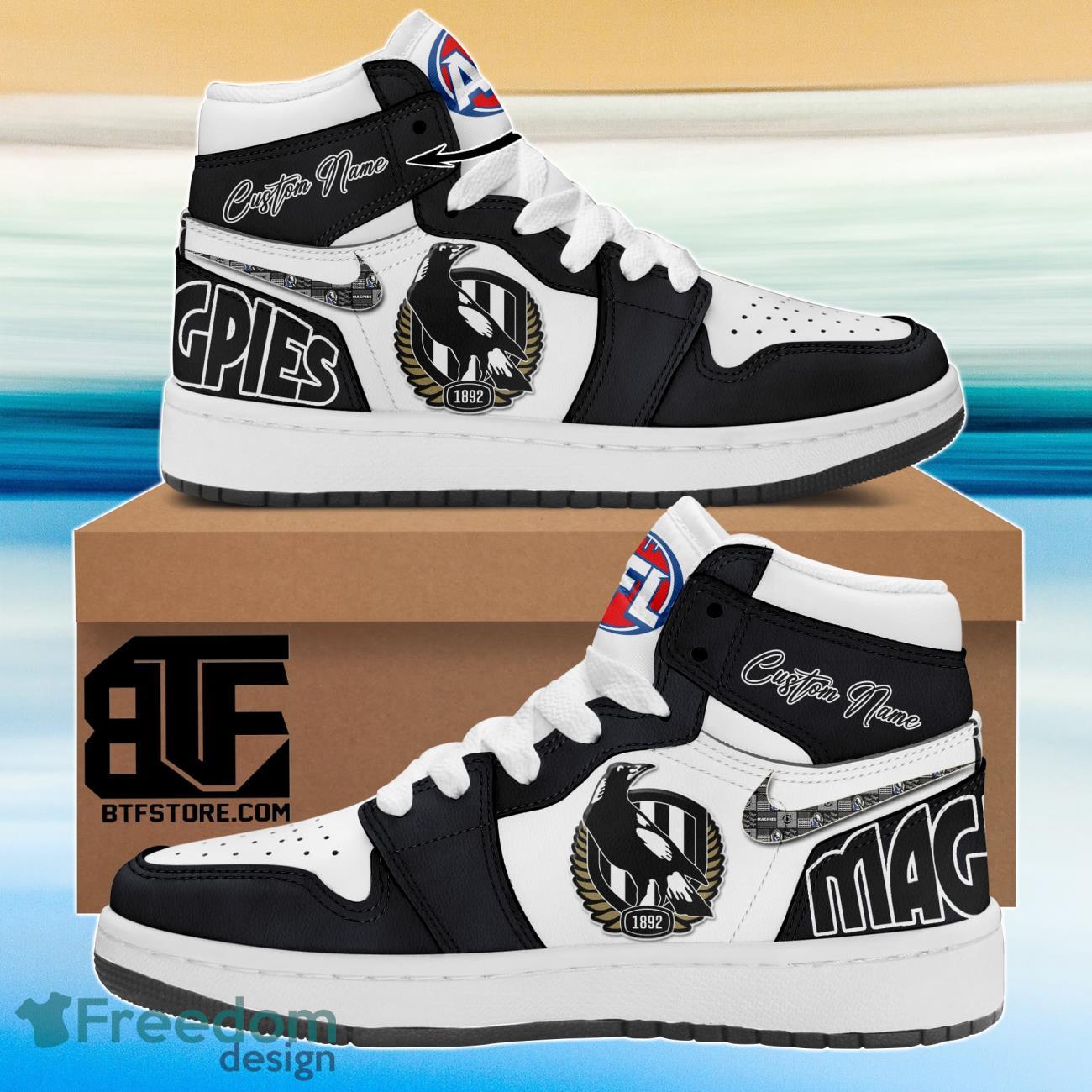 AFL Collingwood Magpies Air Jordan Hightop Sneakers Custom Name Product Photo 1