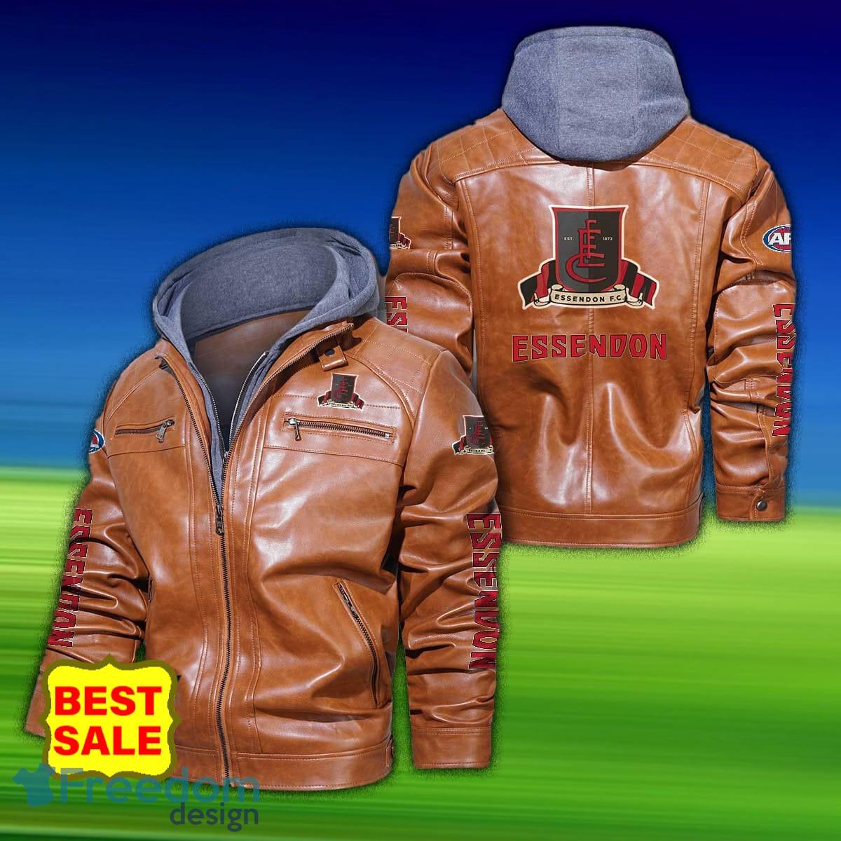 Afl Essendon Football Club 2D Leather Jacket Hat Gift For Men And Women - Essendon Football Club Afl 2D Leather Jacket _3