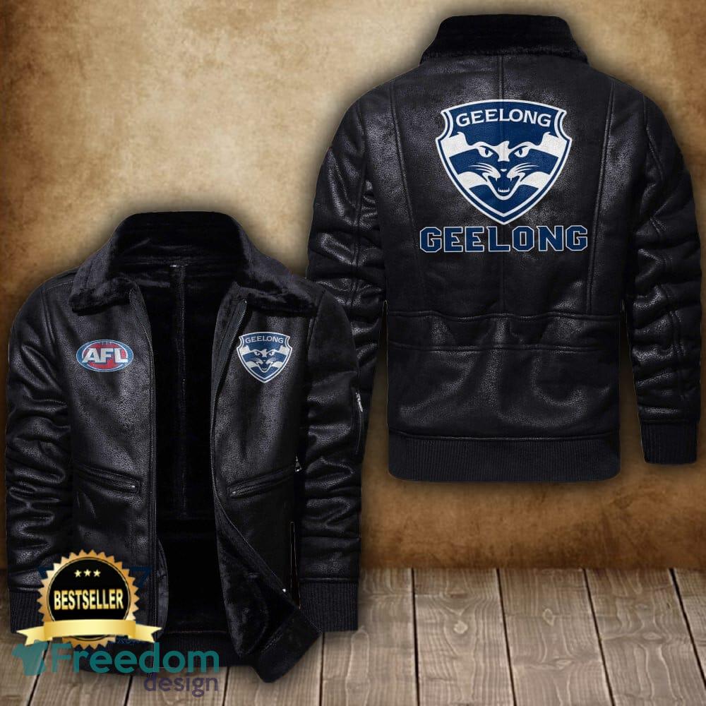 Afl Geelong Football Club Leather Jacket Feather Neck Men And Women For Fans - Afl Geelong Football Club 2D Leather Jacket_1 Afl Geelong Football Club Leather Jacket Feather Neck Men And Women For Fans - Afl Geelong Football Club 2D Leather Jacket_1