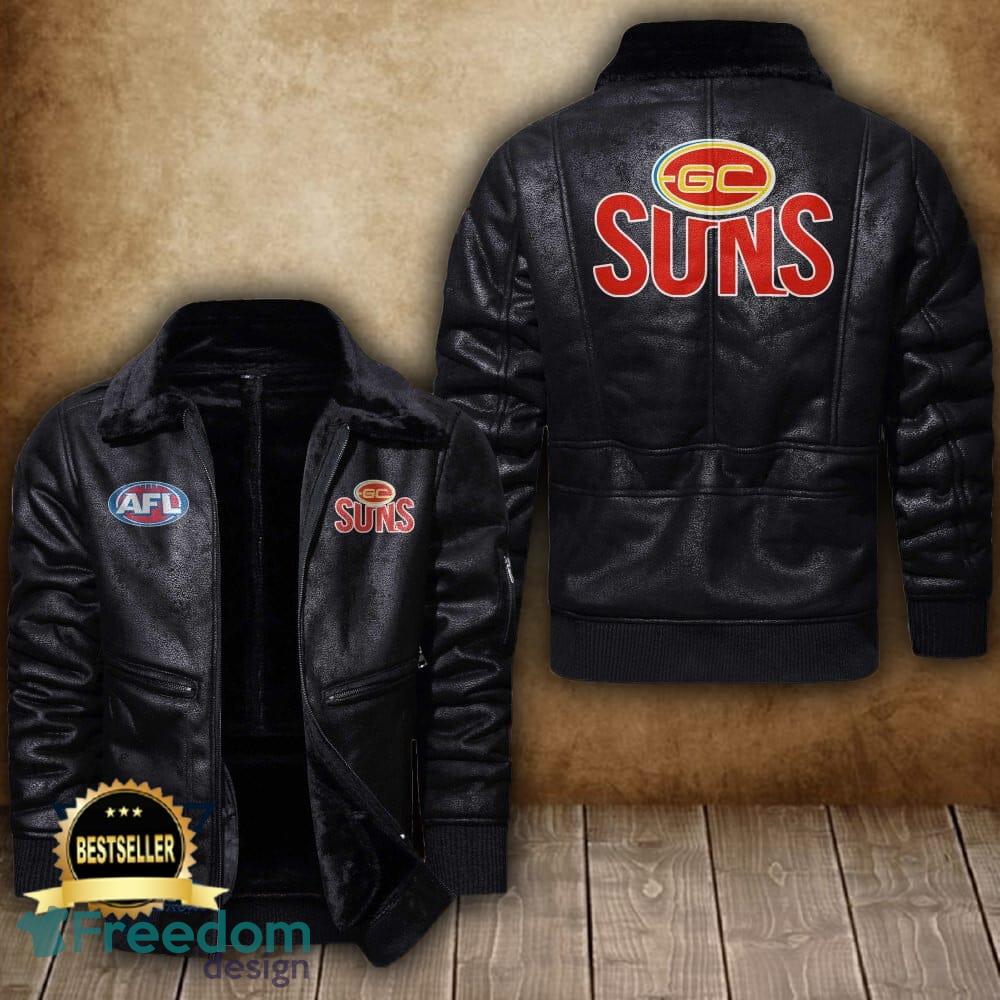 Afl Gold Coast Suns Leather Jacket Feather Neck Men And Women For Fans - Afl Gold Coast Suns 2D Leather Jacket_1 Afl Gold Coast Suns Leather Jacket Feather Neck Men And Women For Fans - Afl Gold Coast Suns 2D Leather Jacket_1