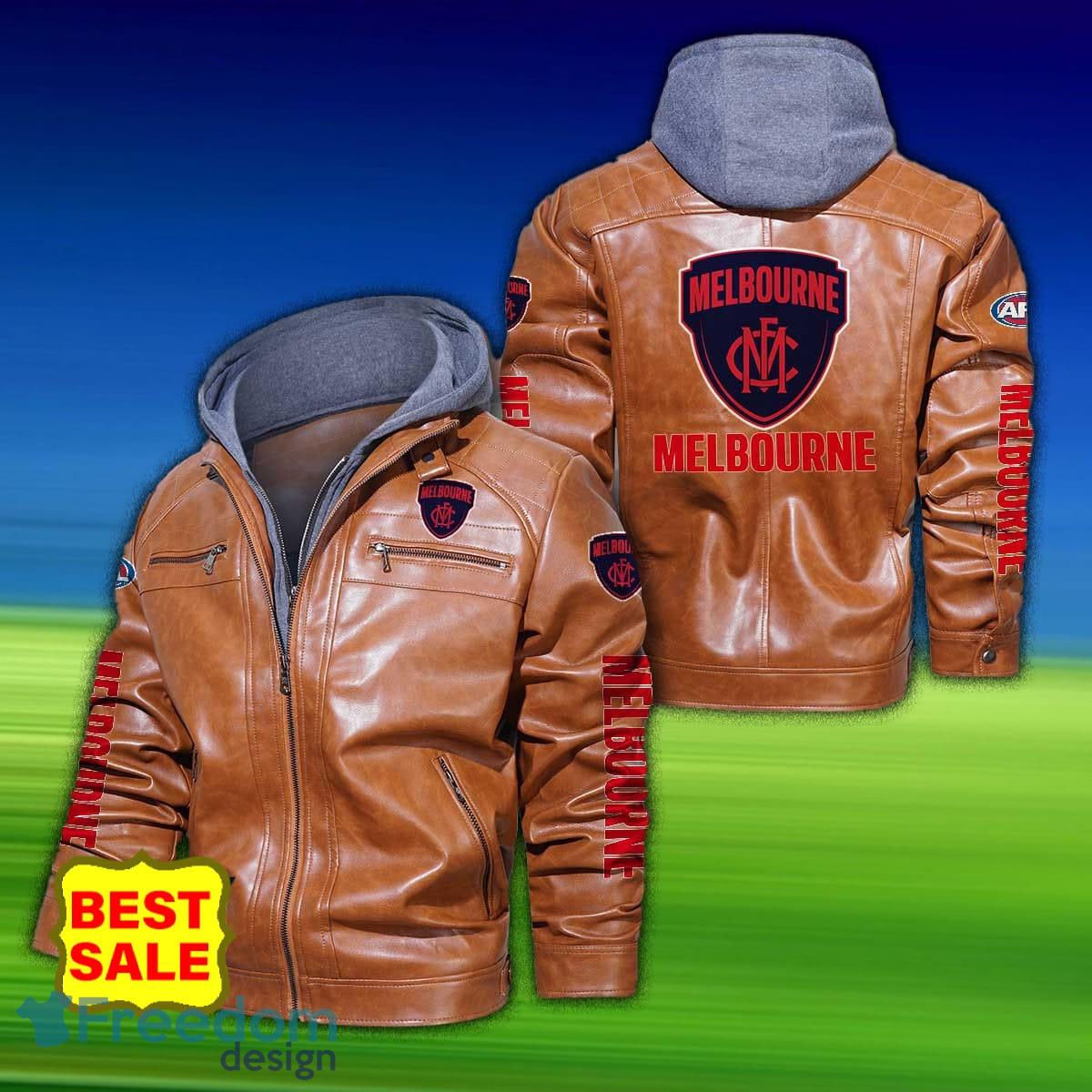 Afl Melbourne Football Club 2D Leather Jacket Hat Gift For Men And Women - Melbourne Football Club Afl 2D Leather Jacket _3