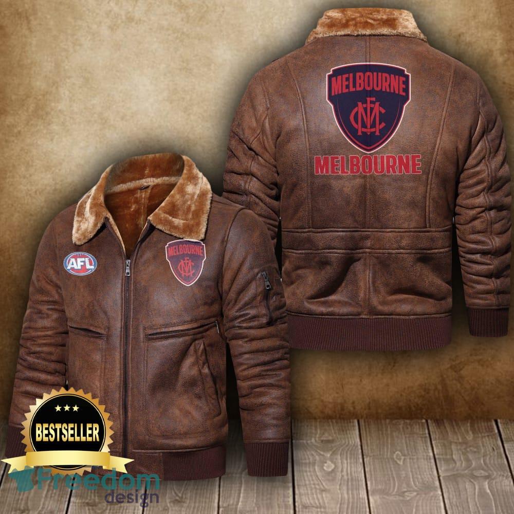 Afl Melbourne Football Club Leather Jacket Feather Neck Men And Women For Fans - Afl Melbourne Football Club 2D Leather Jacket_4
