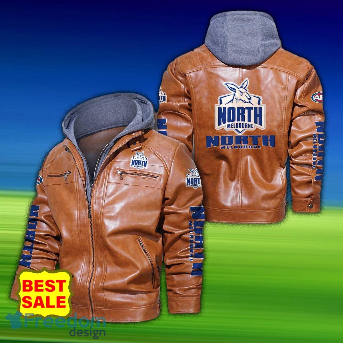 Afl North Melbourne Football Club 2D Leather Jacket Hat Gift For Men And Women - North Melbourne Football Club Afl 2D Leather Jacket _3