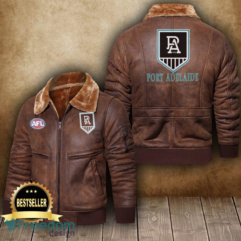 Afl Port Adelaide Football Club Leather Jacket Feather Neck Men And Women For Fans - Afl Port Adelaide Football Club 2D Leather Jacket_4
