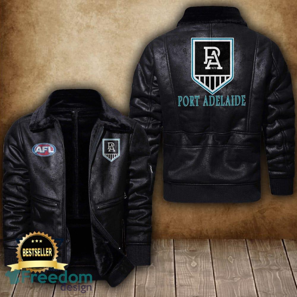 Afl Port Adelaide Football Club Leather Jacket Feather Neck Men And Women For Fans - Afl Port Adelaide Football Club 2D Leather Jacket_1 Afl Port Adelaide Football Club Leather Jacket Feather Neck Men And Women For Fans - Afl Port Adelaide Football Club 2D Leather Jacket_1