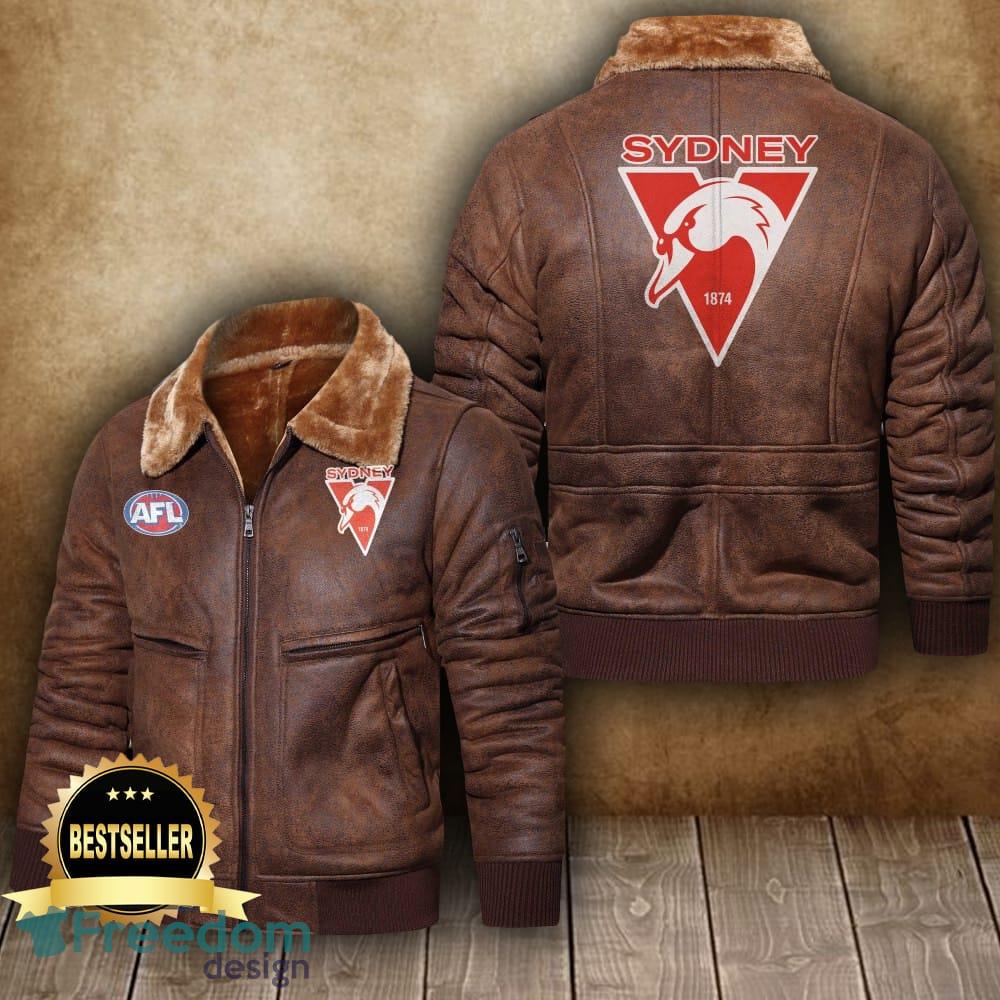 Afl Sydney Swans Leather Jacket Feather Neck Men And Women For Fans - Afl Sydney Swans 2D Leather Jacket_4