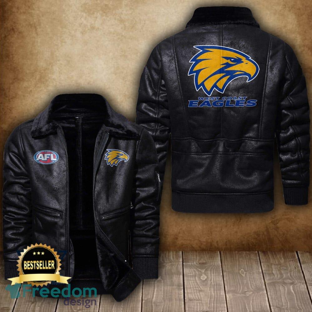 Afl West Coast Eagles Leather Jacket Feather Neck Men And Women For Fans -  Freedomdesign