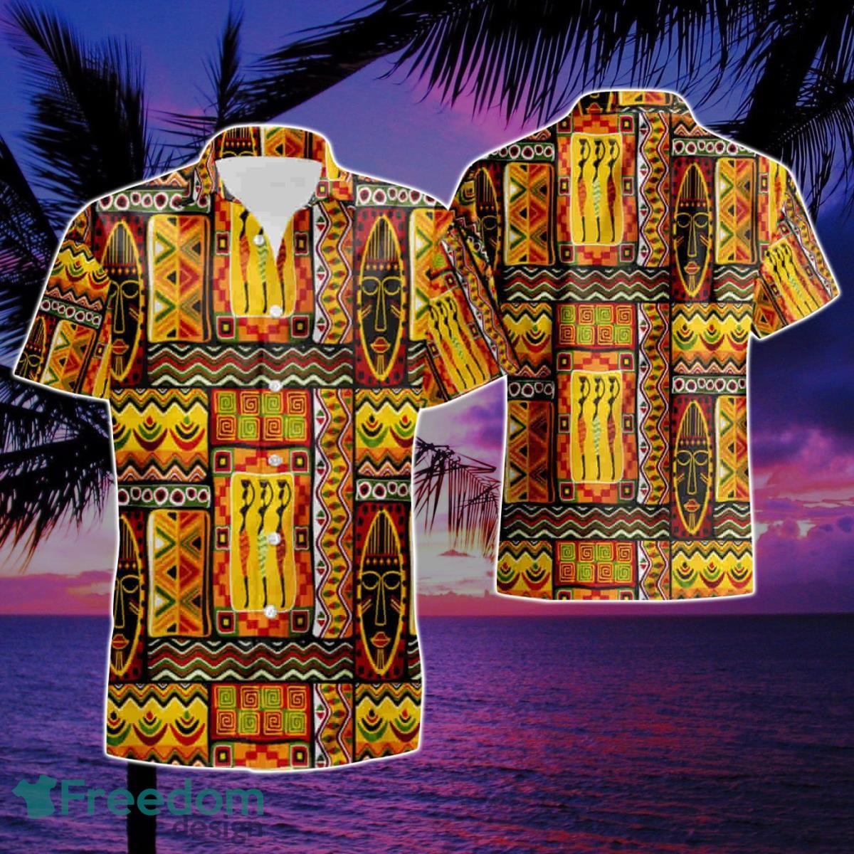 African Tribal Face Pattern Tropical Summer Beach Hawaiian Shirt And Short Product Photo 1