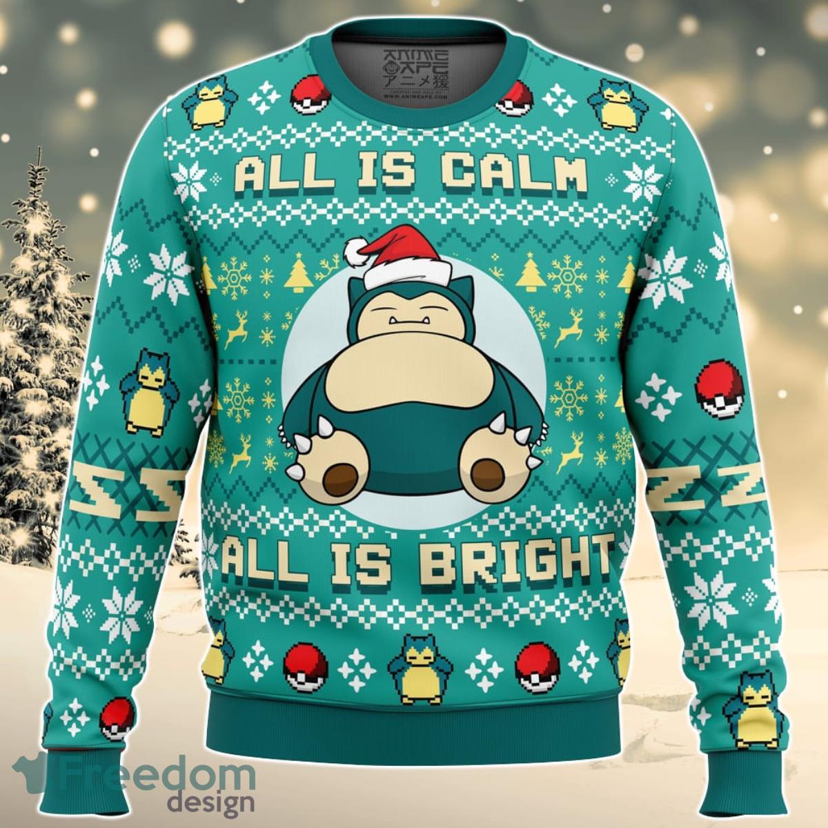 All is Calm All Bright Snorlax Pokemon Ugly Christmas Sweater For Men And Women Product Photo 1